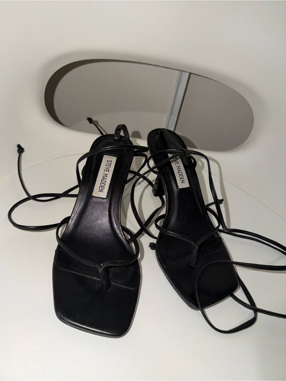 Steve Madden Black Lace-Up Square-Toe Heels